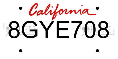 8GYE708 California License Plate
