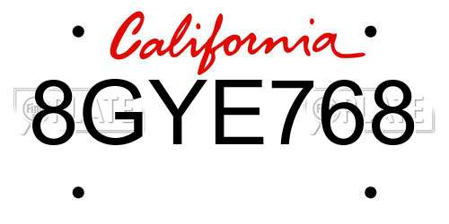 8GYE768 California License Plate