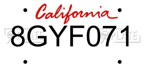 8GYF071 California License Plate