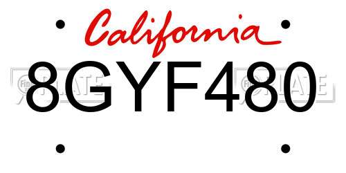 8GYF480 California License Plate
