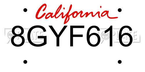 8GYF616 California License Plate