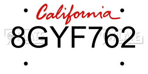 8GYF762 California License Plate