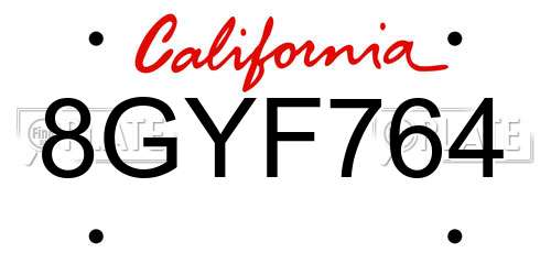 8GYF764 California License Plate