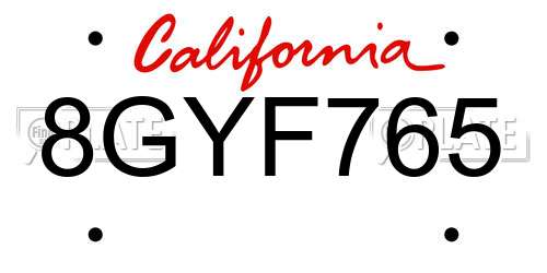 8GYF765 California License Plate