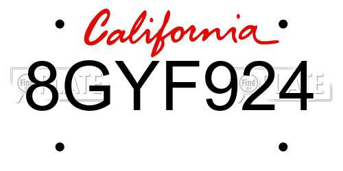 8GYF924 California License Plate