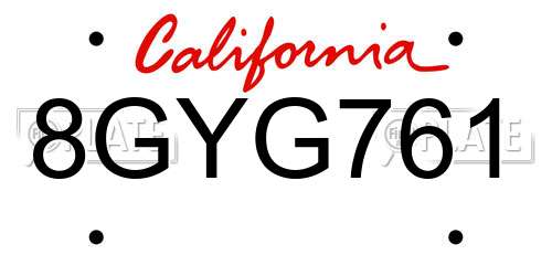 8GYG761 California License Plate