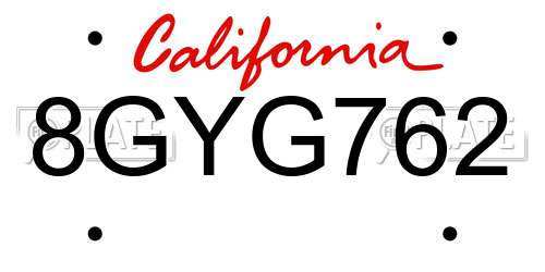 8GYG762 California License Plate