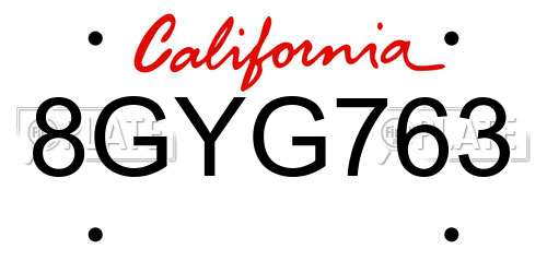 8GYG763 California License Plate