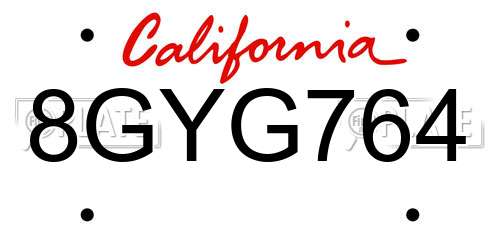 8GYG764 California License Plate
