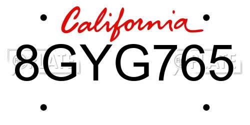 8GYG765 California License Plate