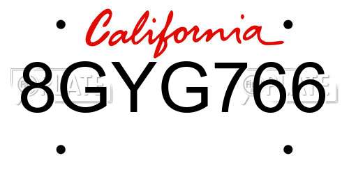 8GYG766 California License Plate
