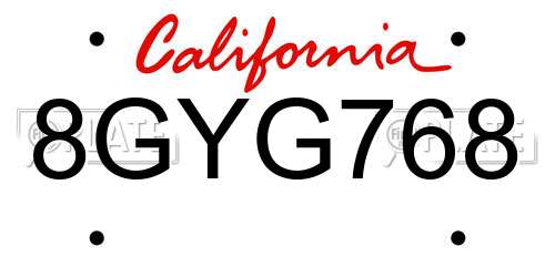 8GYG768 California License Plate