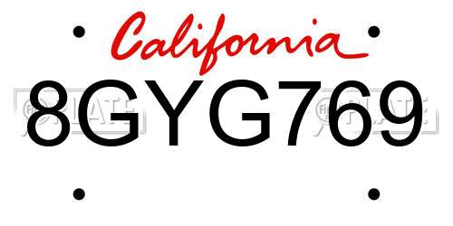 8GYG769 California License Plate