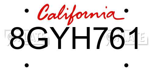 8GYH761 California License Plate