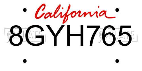 8GYH765 California License Plate