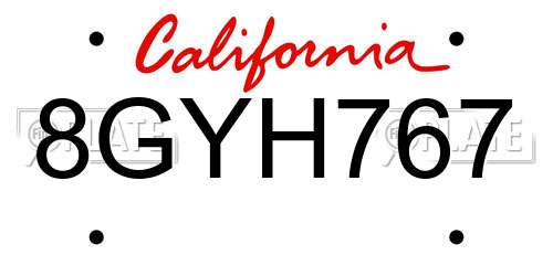 8GYH767 California License Plate