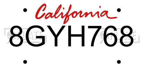 8GYH768 California License Plate