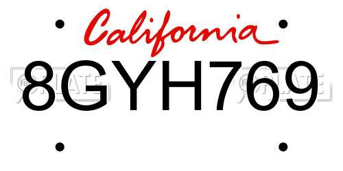 8GYH769 California License Plate