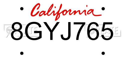 8GYJ765 California License Plate