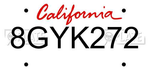 8GYK272 California License Plate