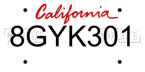 8GYK301 California License Plate