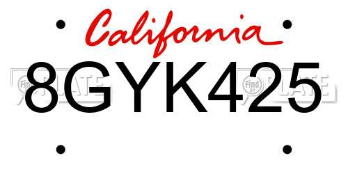8GYK425 California License Plate
