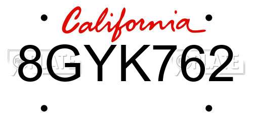 8GYK762 California License Plate
