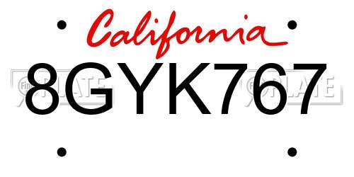 8GYK767 California License Plate