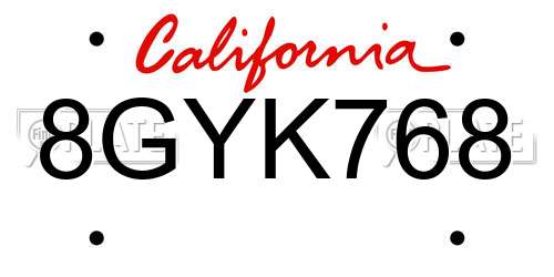 8GYK768 California License Plate