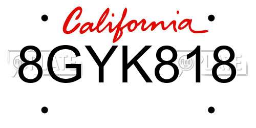 8GYK818 California License Plate