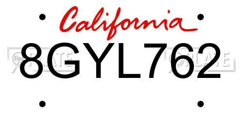 8GYL762 California License Plate