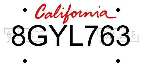 8GYL763 California License Plate