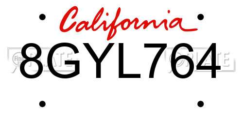 8GYL764 California License Plate
