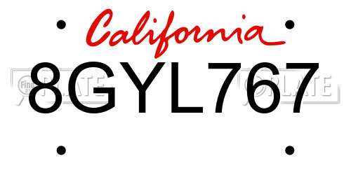 8GYL767 California License Plate