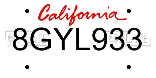 8GYL933 California License Plate