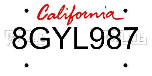 8GYL987 California License Plate