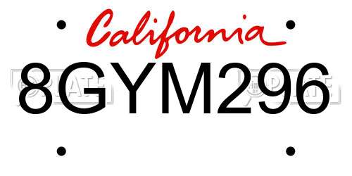 8GYM296 California License Plate