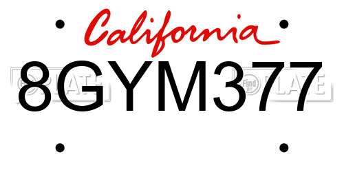 8GYM377 California License Plate