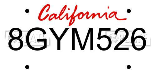 8GYM526 California License Plate