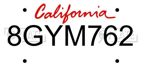 8GYM762 California License Plate