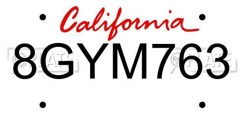 8GYM763 California License Plate