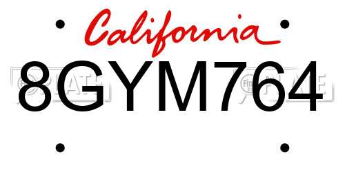 8GYM764 California License Plate