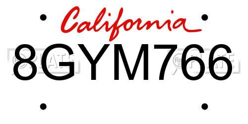 8GYM766 California License Plate