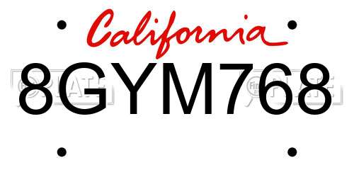 8GYM768 California License Plate