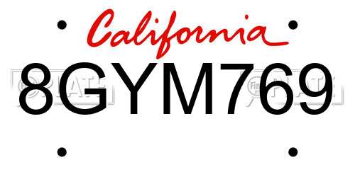 8GYM769 California License Plate