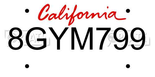 8GYM799 California License Plate