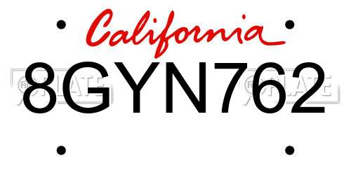 8GYN762 California License Plate