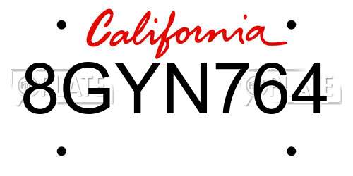 8GYN764 California License Plate