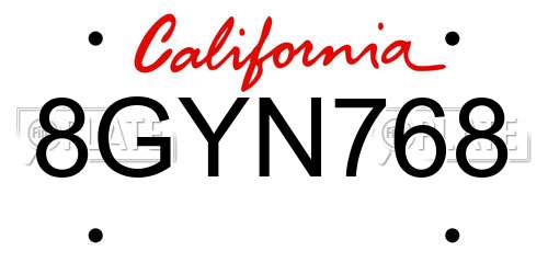 8GYN768 California License Plate