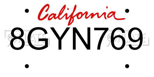 8GYN769 California License Plate